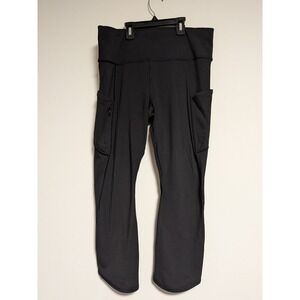 Athleta Womens Black High Rise Cargo Pocket Cropped Leggings Size L RN‎ 54023